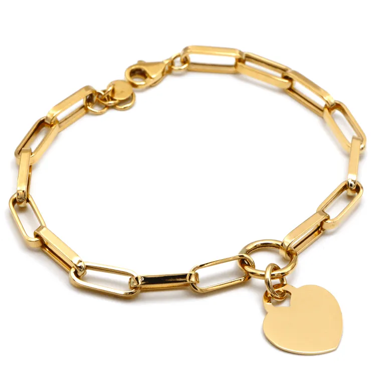 Real Gold Thick Paper Clip Dangler Heart Luxury Adjustable Size Bracelet (17 C.M) 1405 BR1713