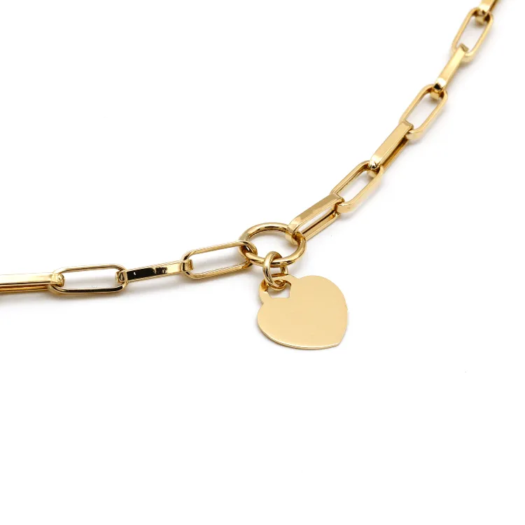 Real Gold Thick Paper Clip Dangler Heart Luxury Adjustable Size Bracelet (17 C.M) 1405 BR1713