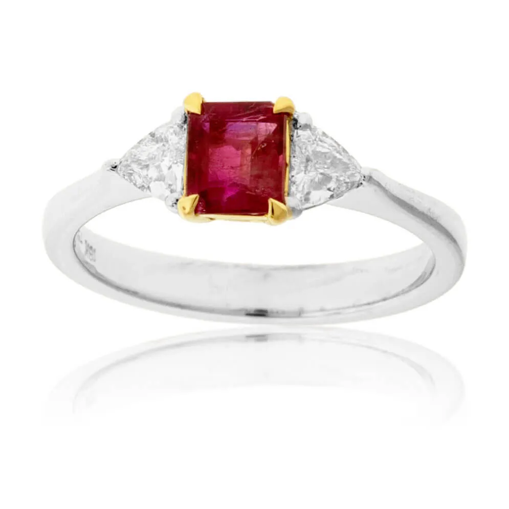 Red Emerald and Trillion Diamond Ring