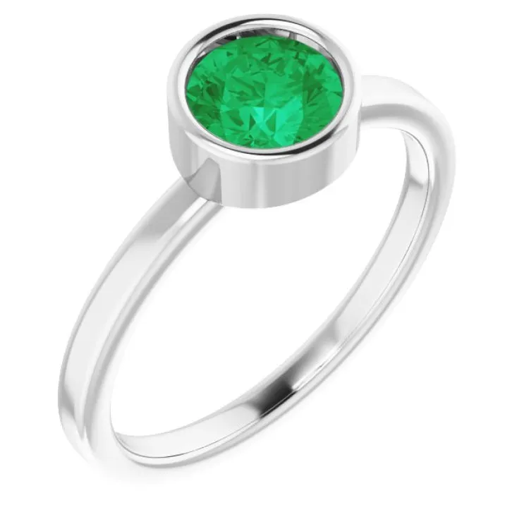 Rhodium-Plated Sterling Silver 6 mm Imitation Emerald Ring