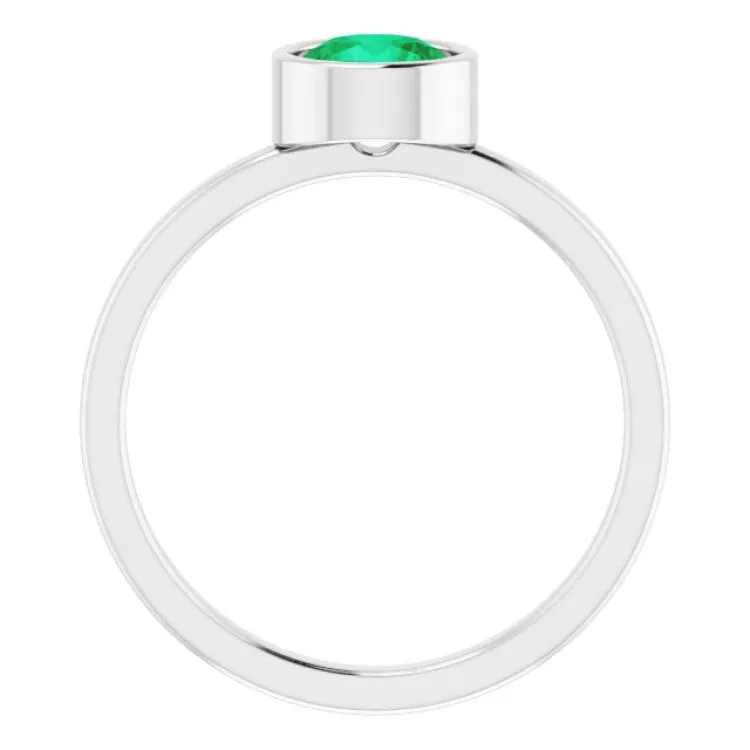 Rhodium-Plated Sterling Silver 6 mm Imitation Emerald Ring