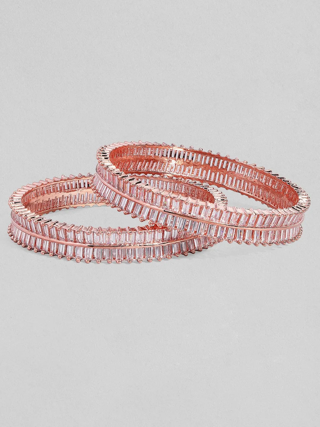 Rubans Rose Gold Plated Zirconia Stone Studded Set of 2 Bangles.