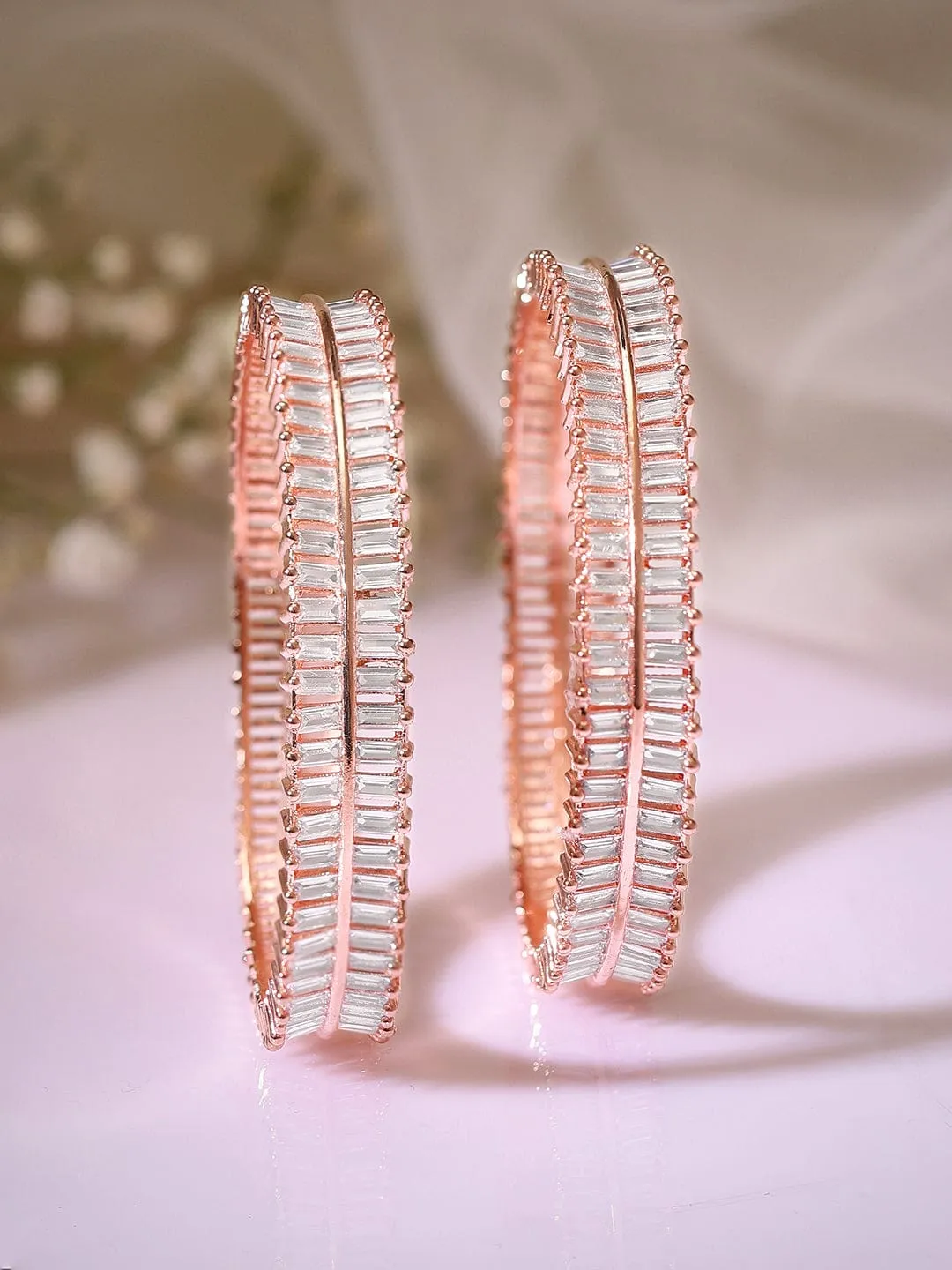 Rubans Rose Gold Plated Zirconia Stone Studded Set of 2 Bangles.