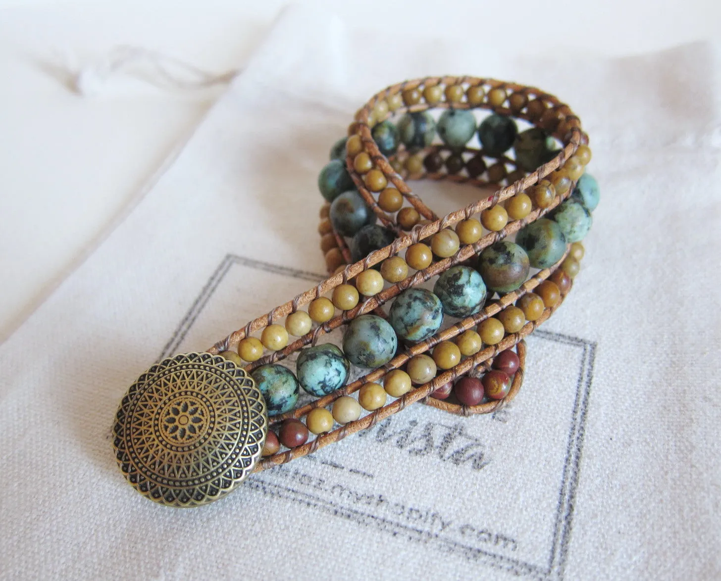 SALE - African Turquoise Cuff Single Wrap Bracelet