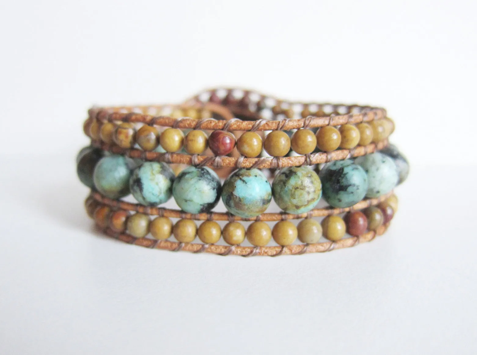 SALE - African Turquoise Cuff Single Wrap Bracelet