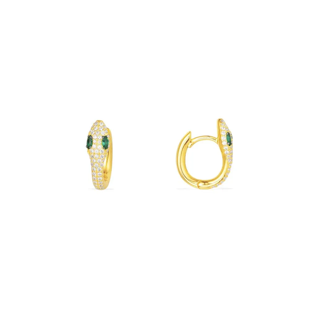 Serpent Huggie Earrings with Green Stones