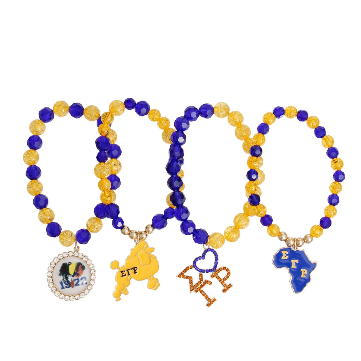 Sigma Gamma Rho Charm Bracelet Set Blue Gold Bead Gold Sorority Set