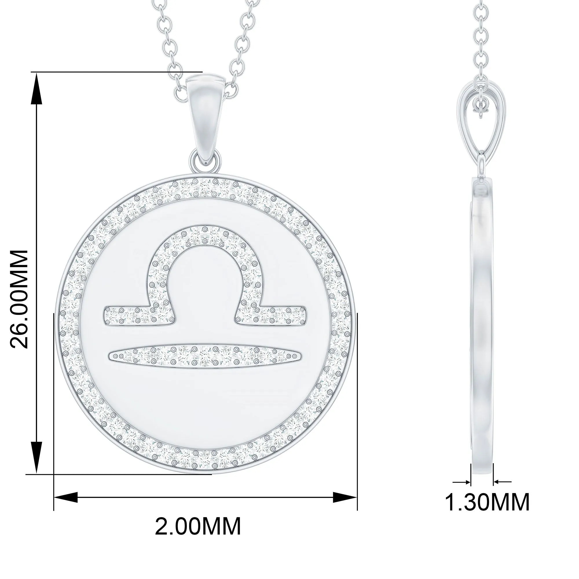 Simple Moissanite and Disc Libra Zodiac Pendant