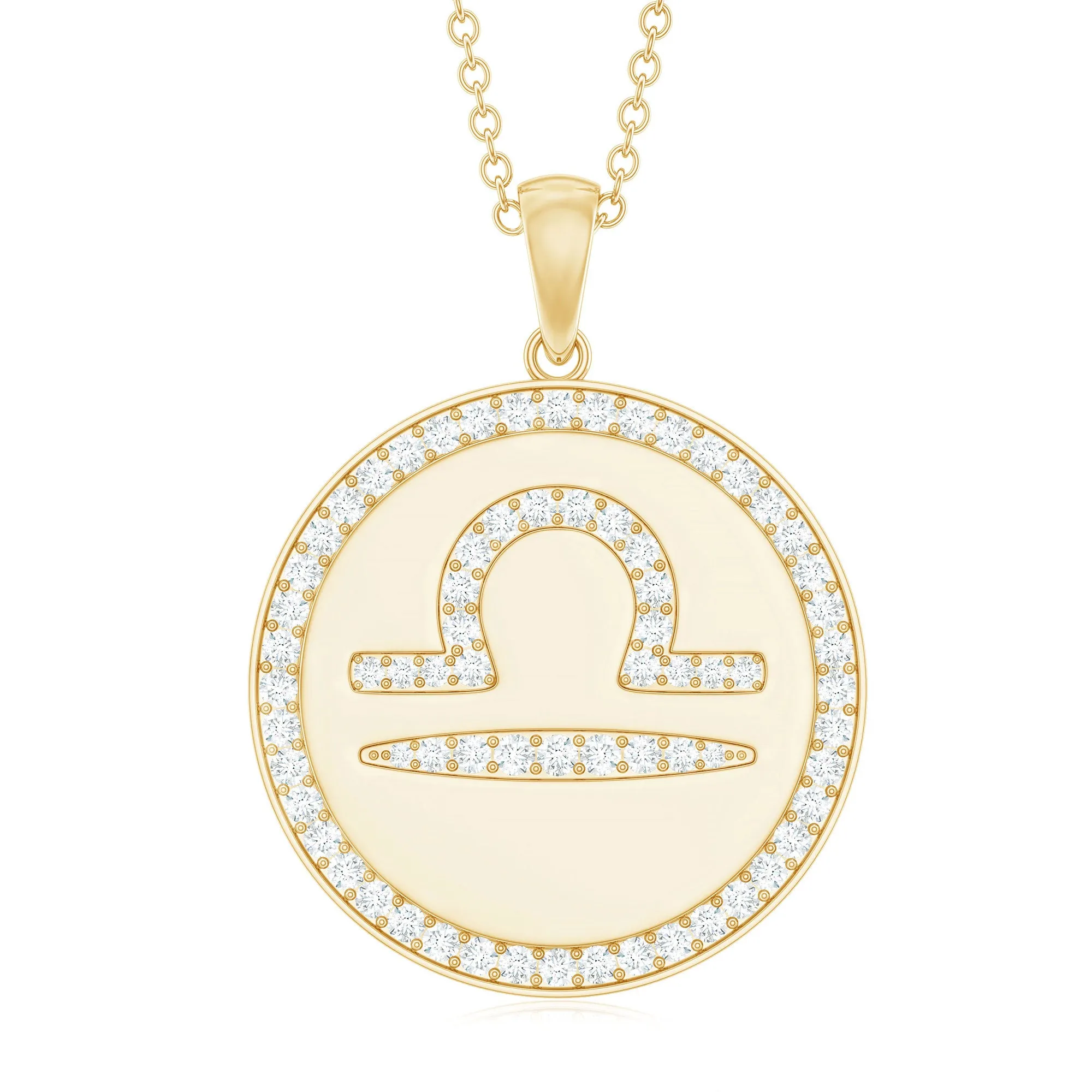 Simple Moissanite and Disc Libra Zodiac Pendant