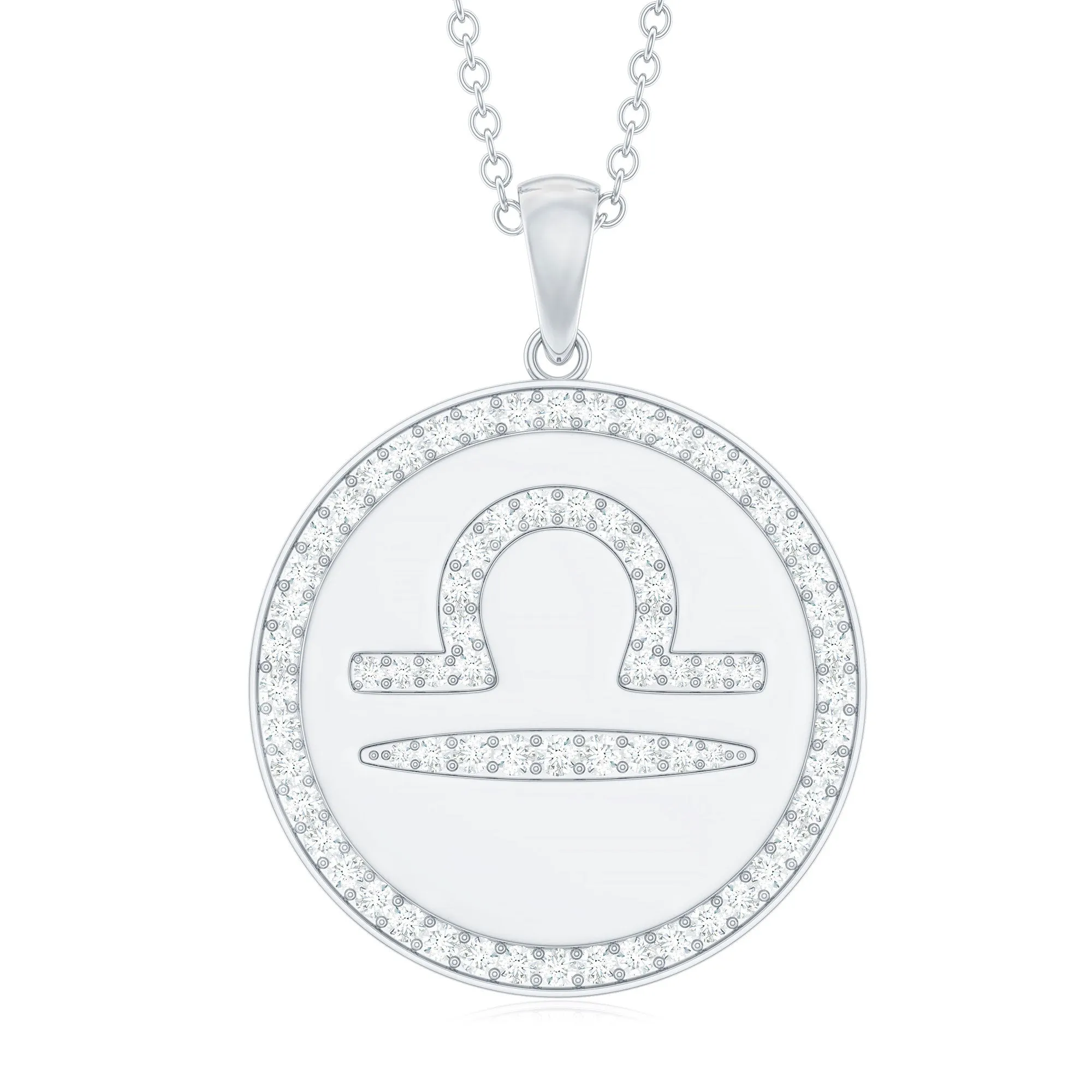 Simple Moissanite and Disc Libra Zodiac Pendant