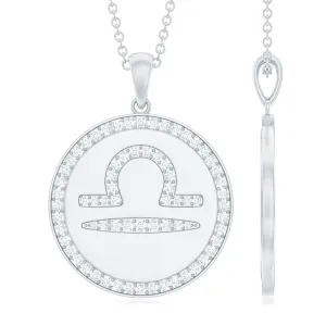 Simple Moissanite and Disc Libra Zodiac Pendant