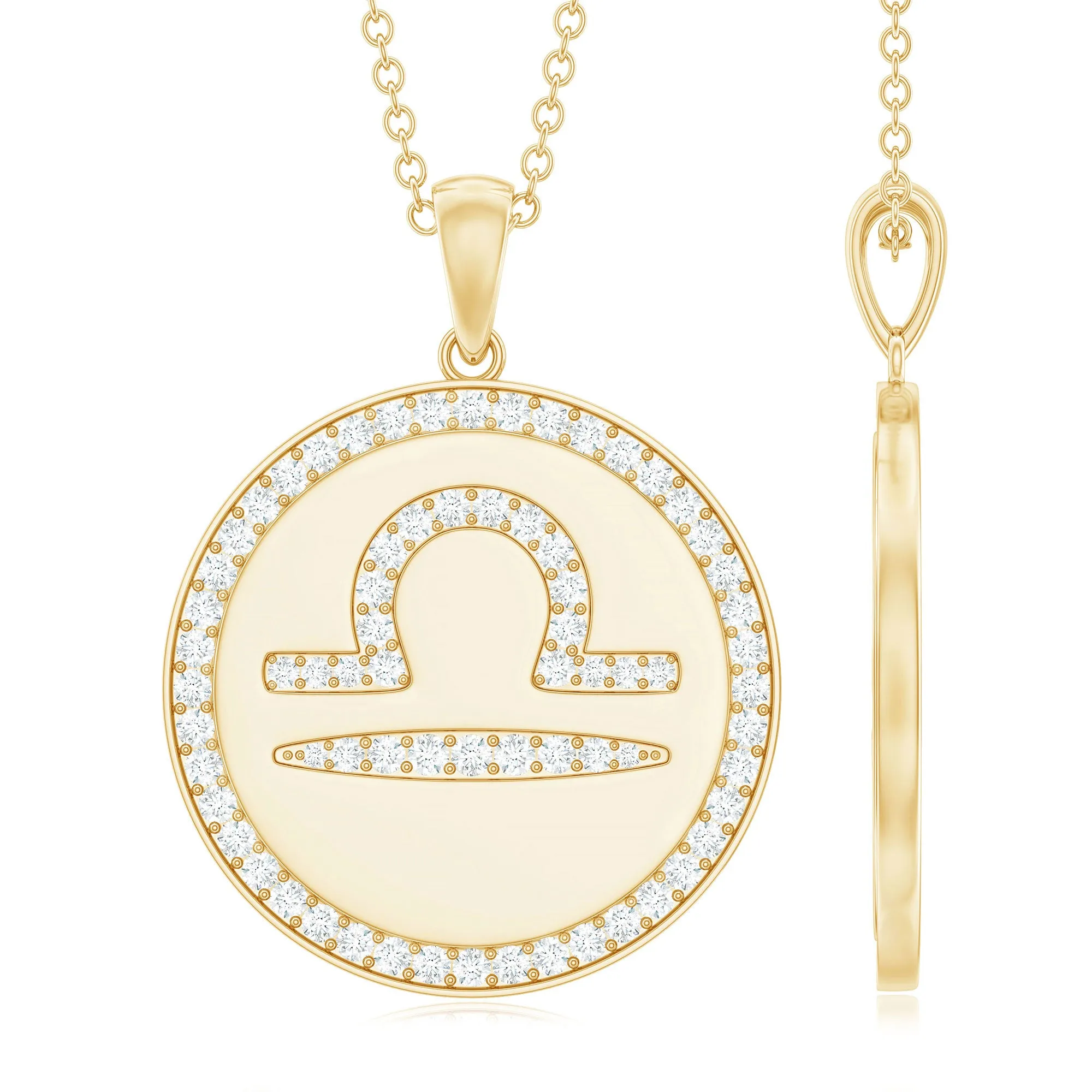 Simple Moissanite and Disc Libra Zodiac Pendant