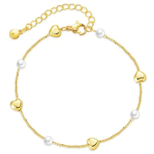 SISSLIA New Fashion 18k Gold Plated Pearl Chain Love Heart Bracelet Romantic Wedding Engagement Jewelry