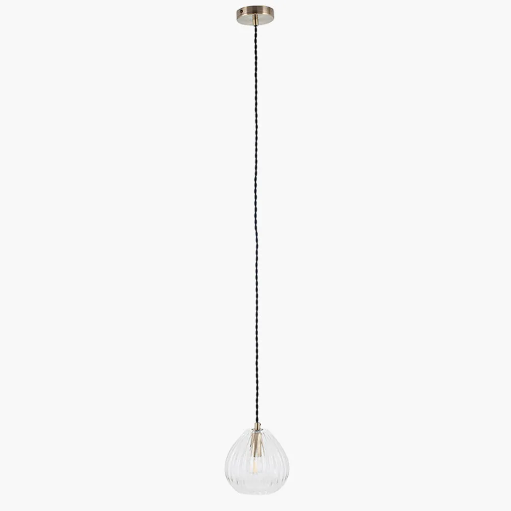 Small Ribbed Glass Pendant Light 16 cm