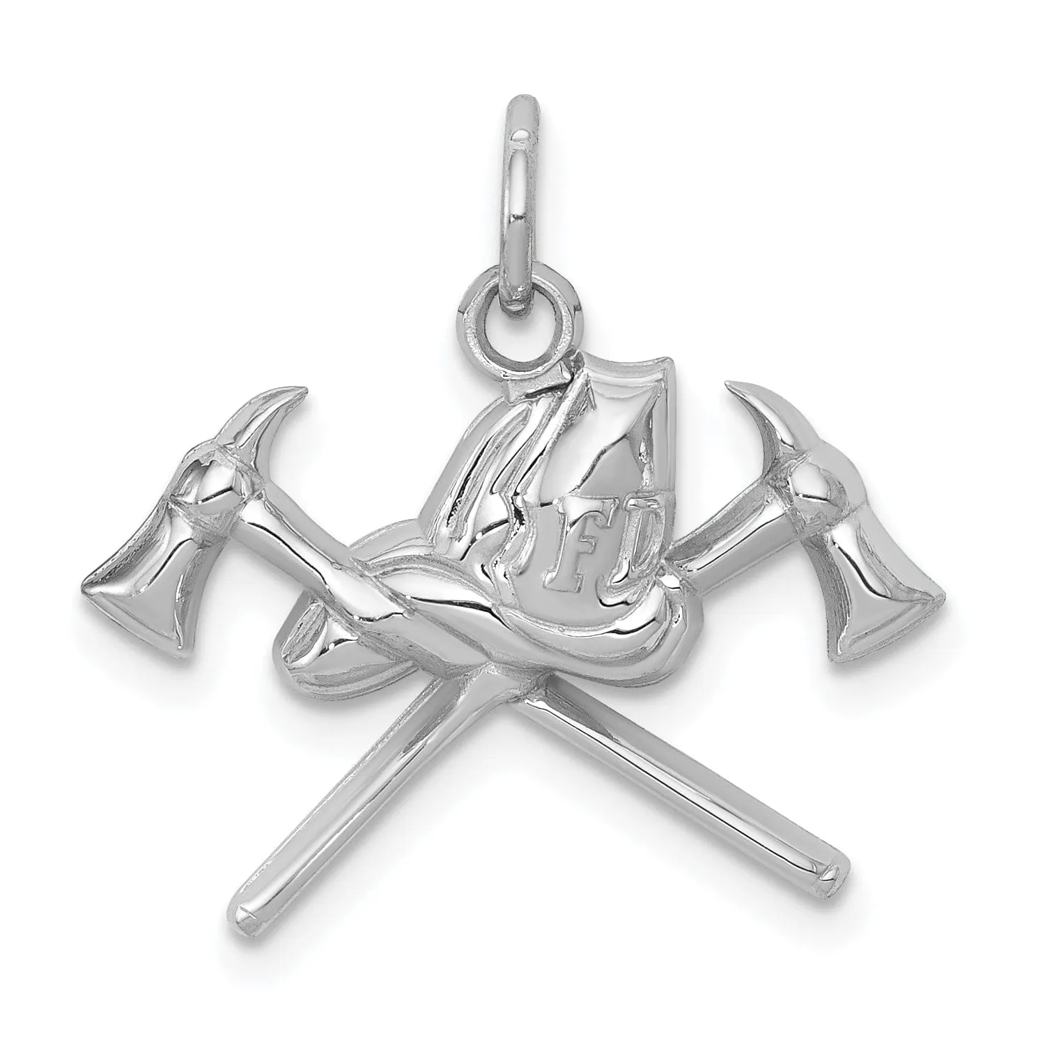 Solid 14k White Gold Fire Department Pendant