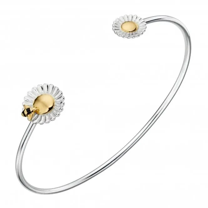 Sterling Silver Bee Flower Torque Bangle B5220