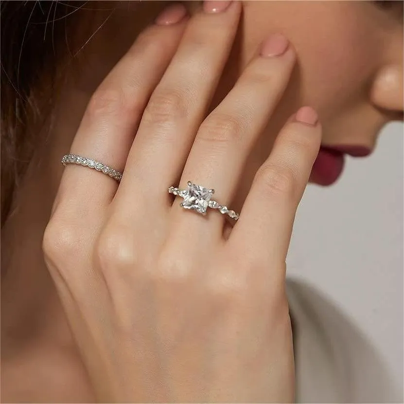 Sterling Silver Cushion CZ Solitaire Ring