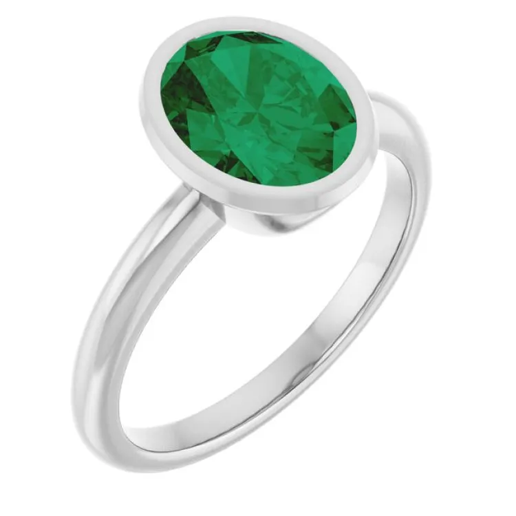 Sterling Silver Lab-Grown Emerald Ring