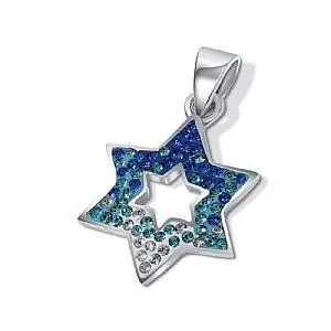 Sterling Silver Star David Pendant - Blue Tones Mini Stones