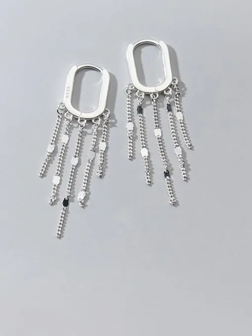 Tassel Fringe Earrings, 925 Sterling Silver Nickel Free Luxury Huggie Hoop Earrings