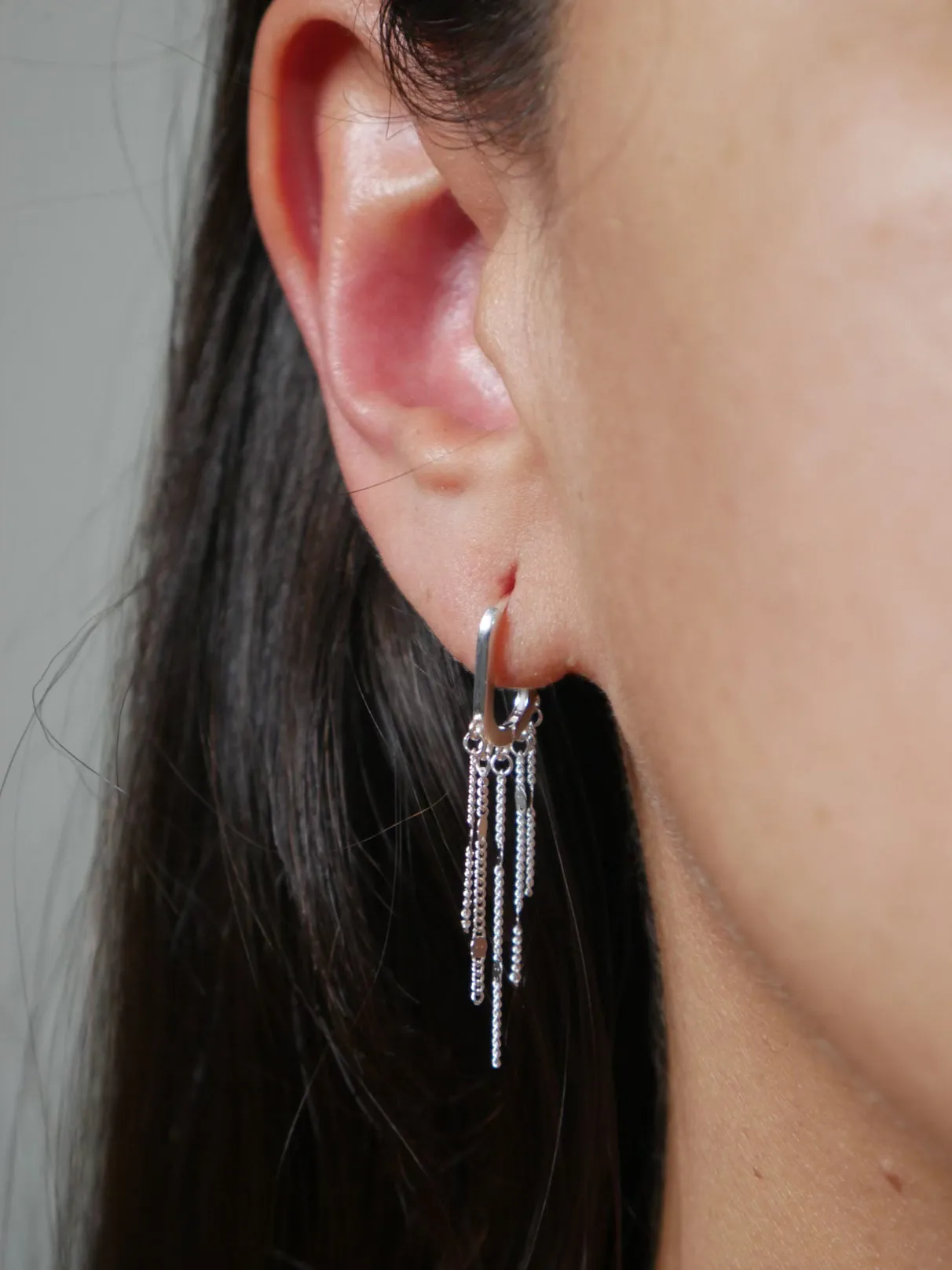 Tassel Fringe Earrings, 925 Sterling Silver Nickel Free Luxury Huggie Hoop Earrings