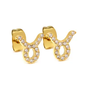 Taurus Earrings with CZ Stones - Yellow Gold