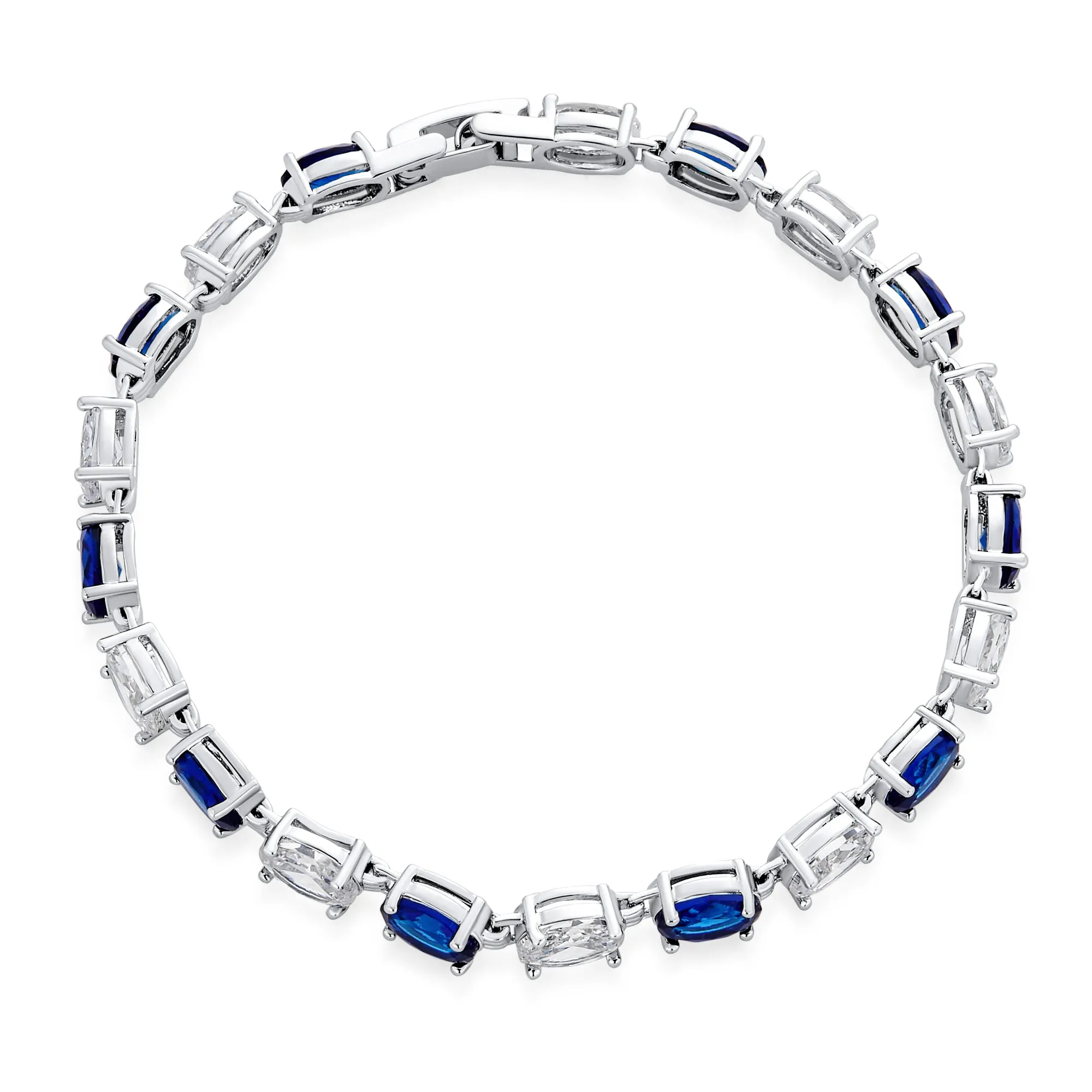 Traditional Bridal Vintage Style CZ Blue Sapphire Tennis Bracelet Silver Plated