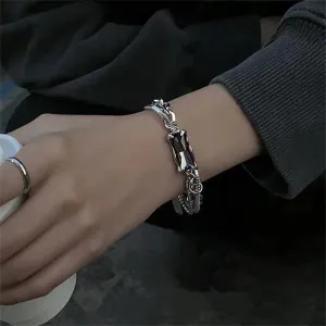 Trend Black Zircon Titanium Steel Bracelet For Men Women Korea Kpop Silver Color Geometric Splice Chain Bracelet Unisex Jewelry