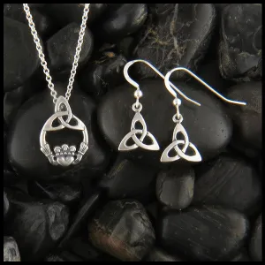 Trinity Claddagh Pendant and Earring Set