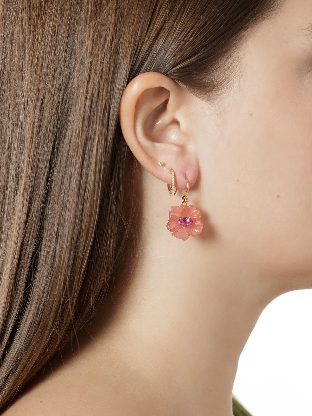 Tropical Flower Rhodochrosite & Pink Tourmaline Rose Gold Earrings