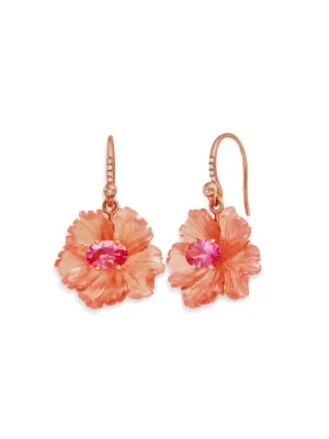 Tropical Flower Rhodochrosite & Pink Tourmaline Rose Gold Earrings