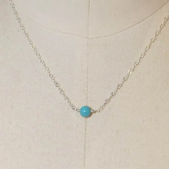 Turquoise Magnesite Tiny Single Gemstone Necklace