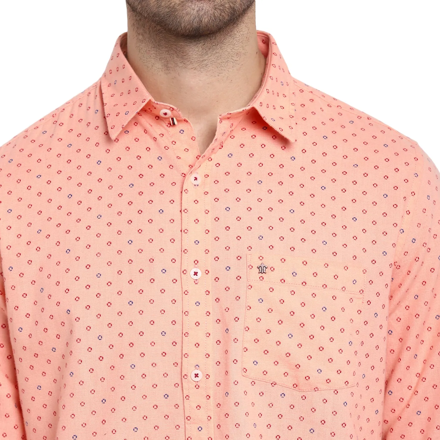 Turtle Men Coral Linen Printed Slim Fit Shirts