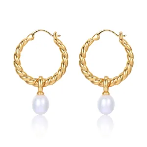 Twisted Hoop Freshwater Pearl Earrings