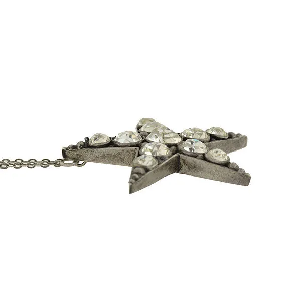 Victorian Sterling French Paste 5-Point Star Pendant Necklace