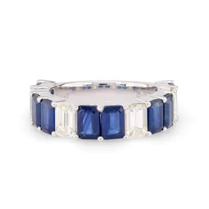 Vintage 4.08 Carat Sapphire Diamond 18K White Gold Band