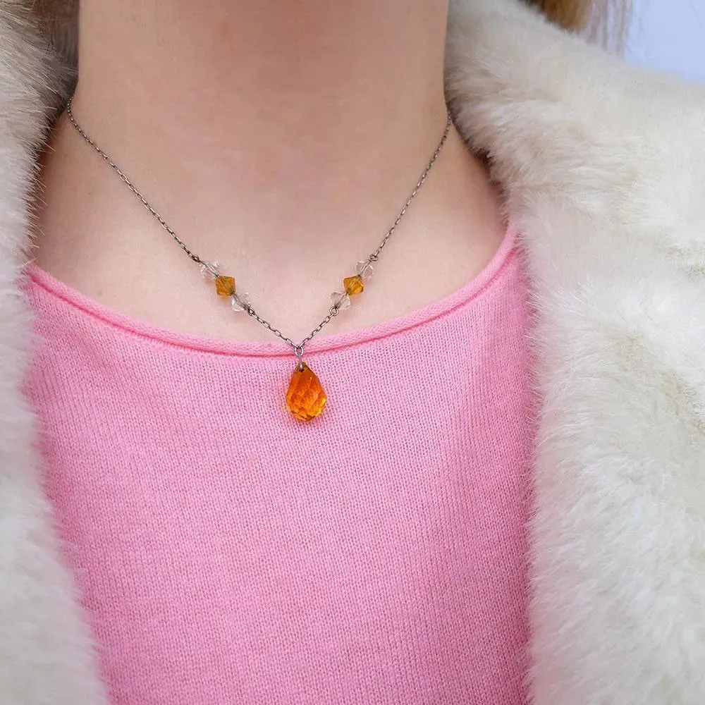 Vintage Art Deco 1930s Amber Glass Necklace