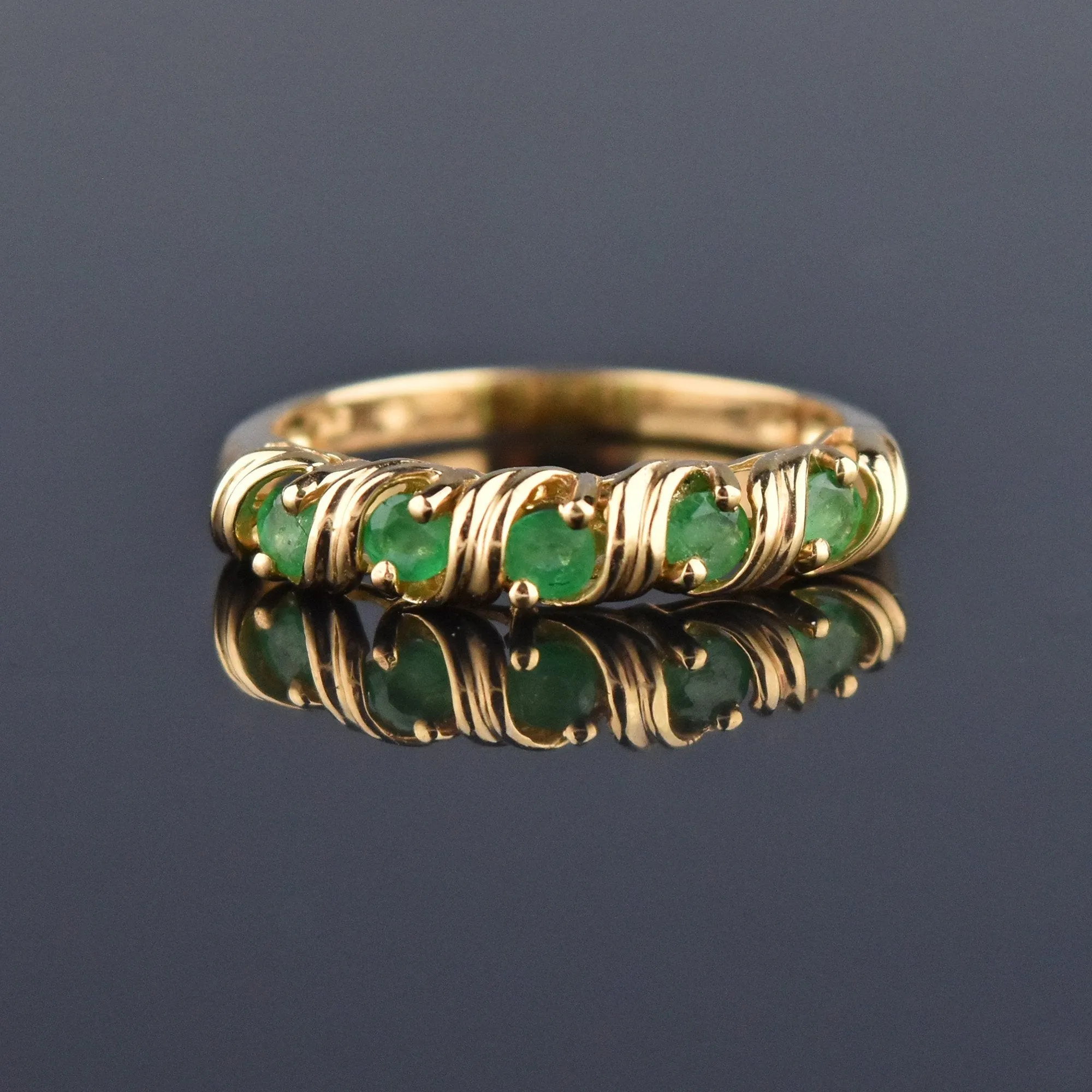 Vintage Gold Emerald Half Eternity Band Ring, Sz 6.5