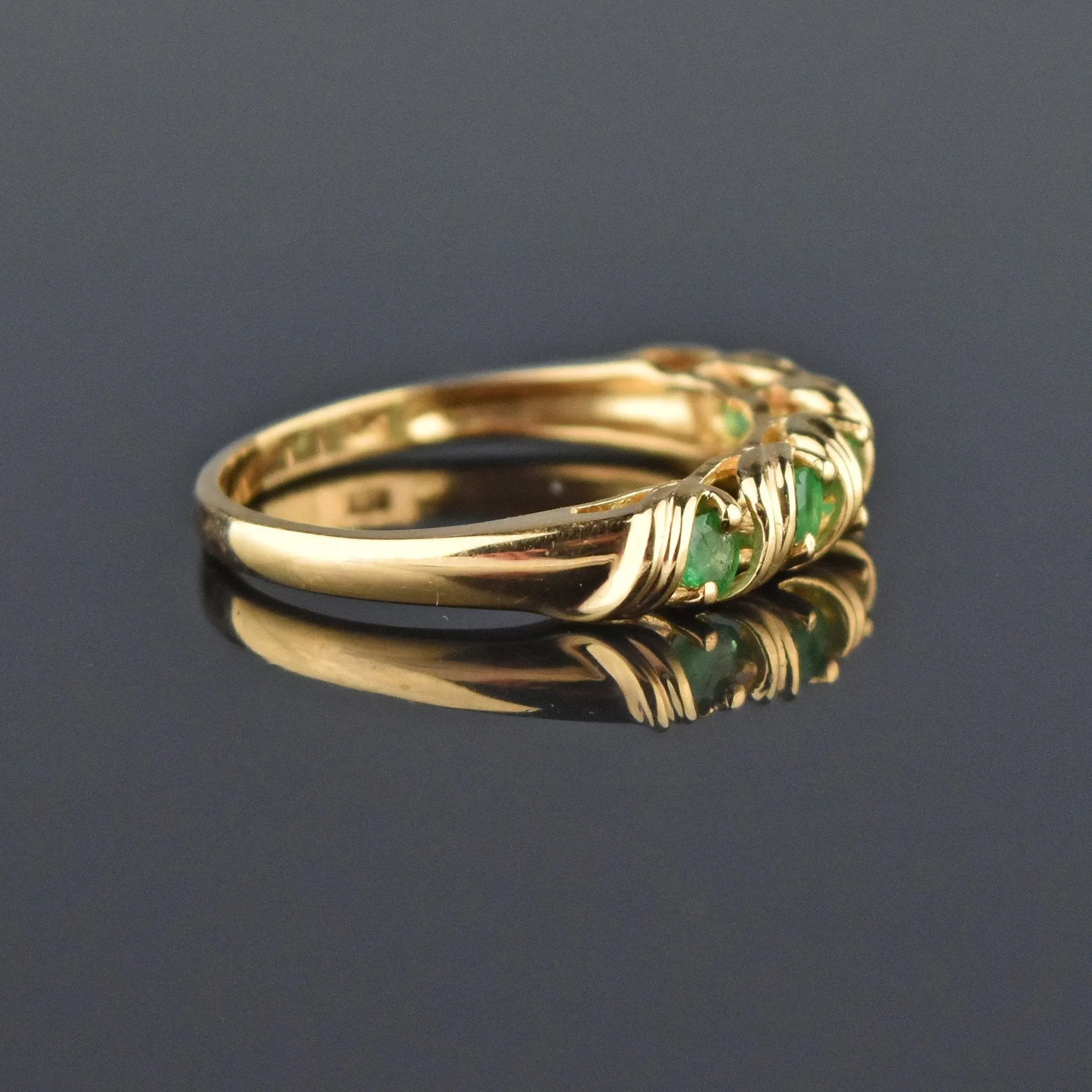 Vintage Gold Emerald Half Eternity Band Ring, Sz 6.5