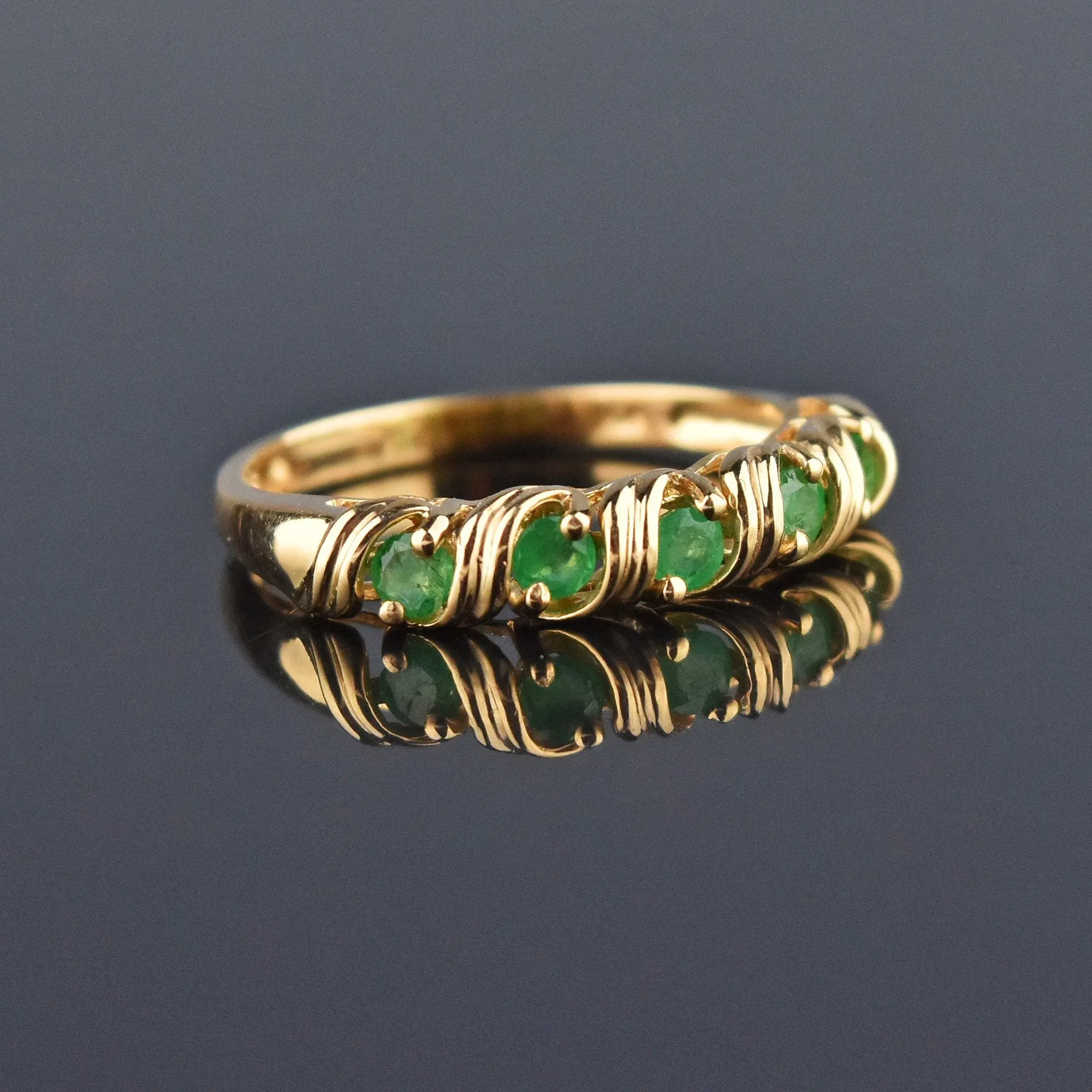 Vintage Gold Emerald Half Eternity Band Ring, Sz 6.5