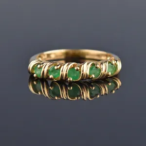 Vintage Gold Emerald Half Eternity Band Ring, Sz 6.5