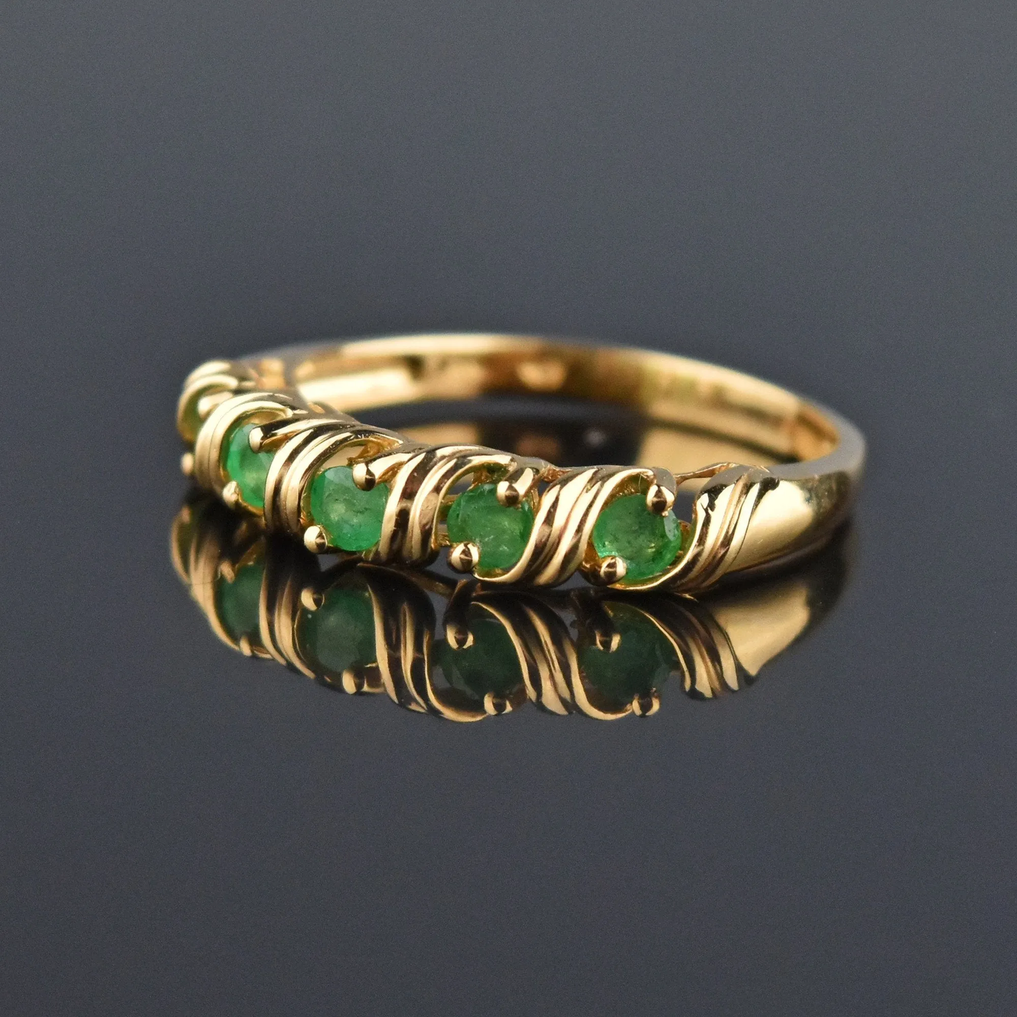 Vintage Gold Emerald Half Eternity Band Ring, Sz 6.5