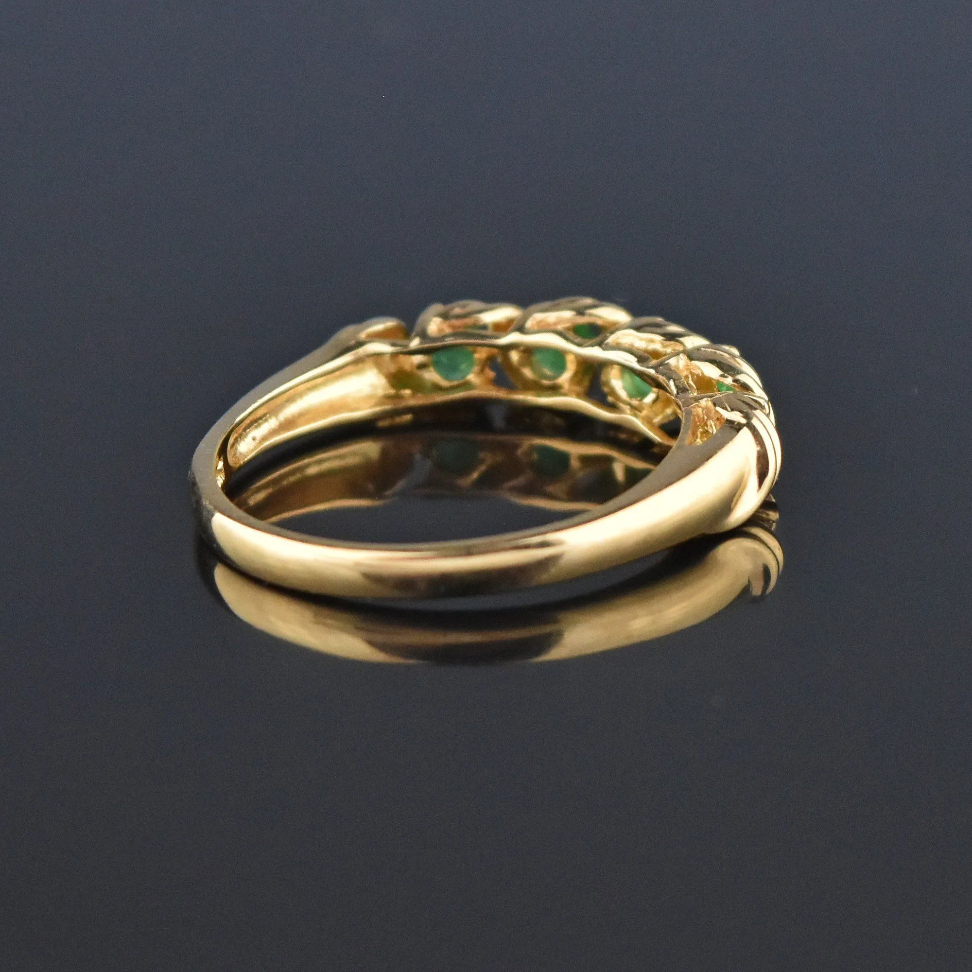 Vintage Gold Emerald Half Eternity Band Ring, Sz 6.5