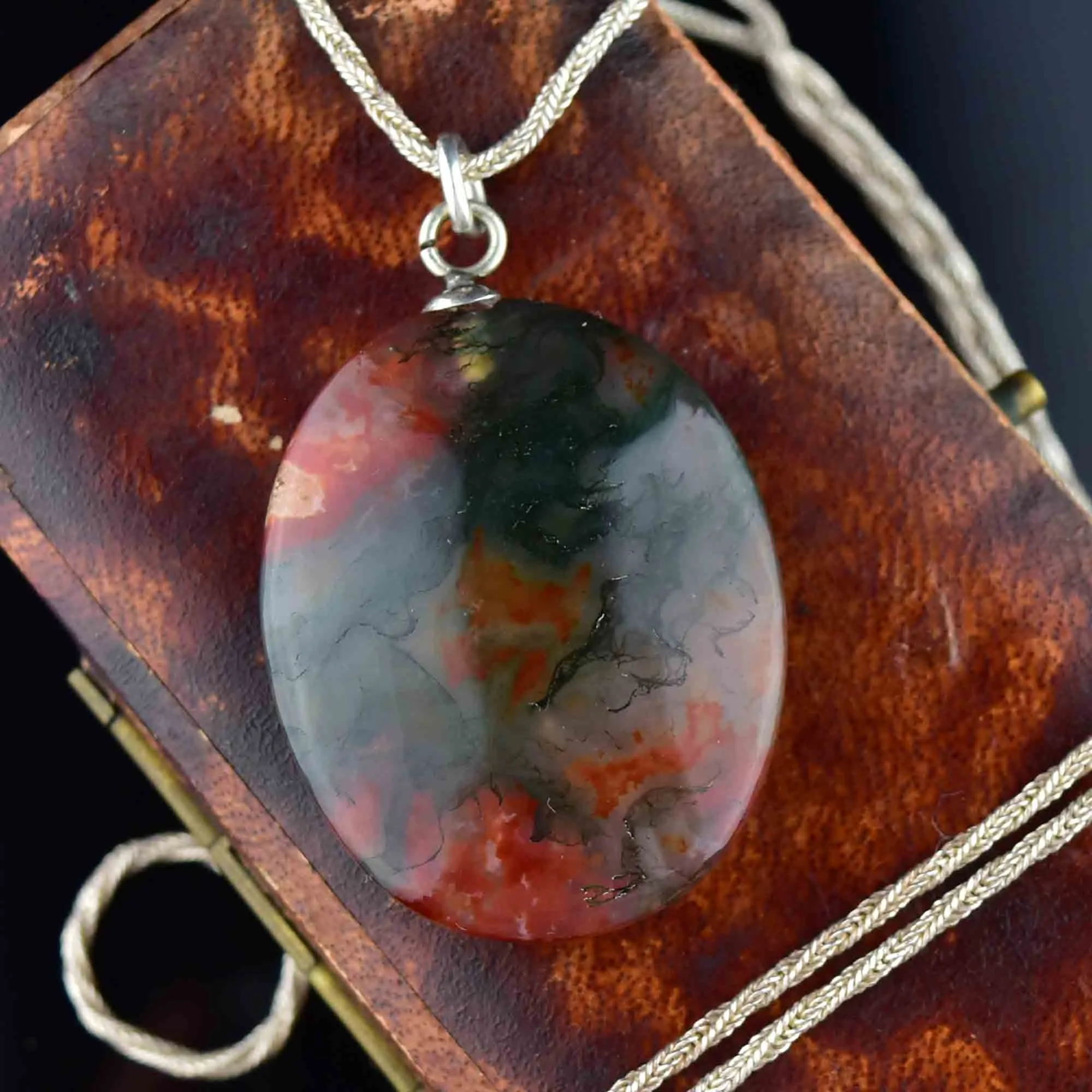 Vintage Scottish Moss Agate Pendant Necklace