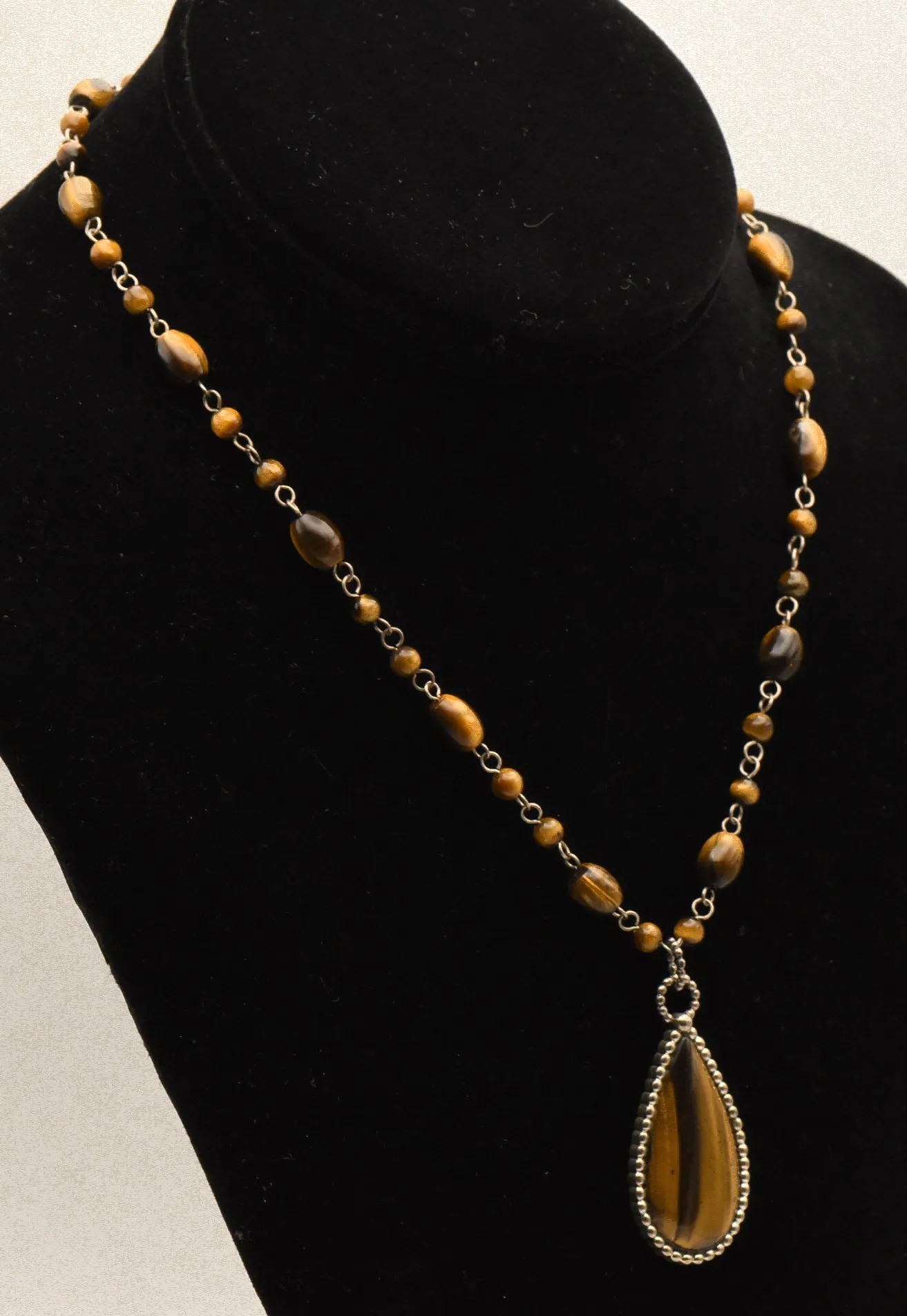 Vintage Tiger's Eye Pendant on Tiger's Eye Bead Station Necklace