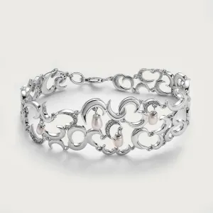 Wave Bracelet with Freshwater Pearls and Natural Cambodian Zircon