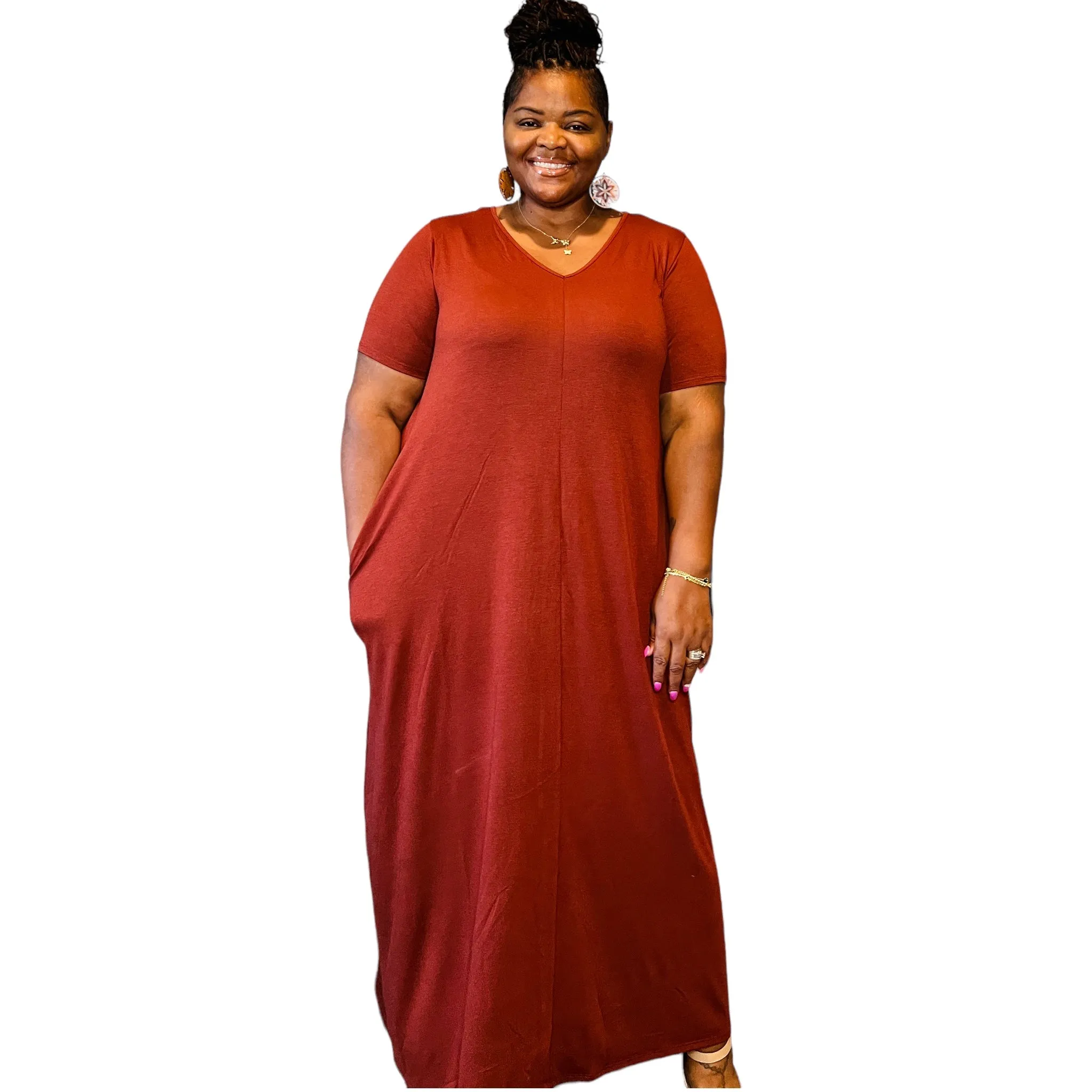 Women's Everyday V-neck Maxi Dress With Pockets