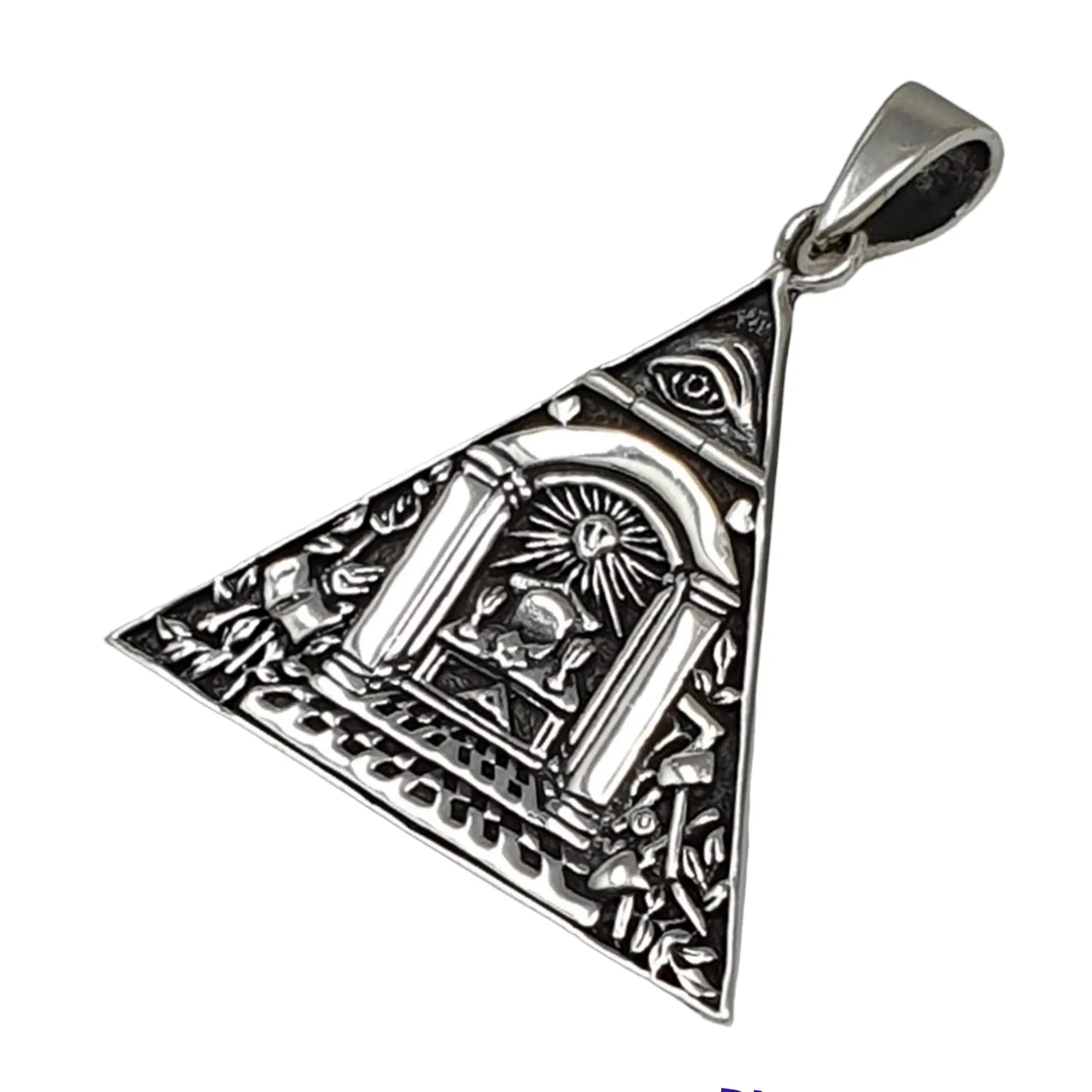 Women's Men's Silver Pendant | 925 Sterling Silver Eye of Horus Egyptian Triangle Pendant