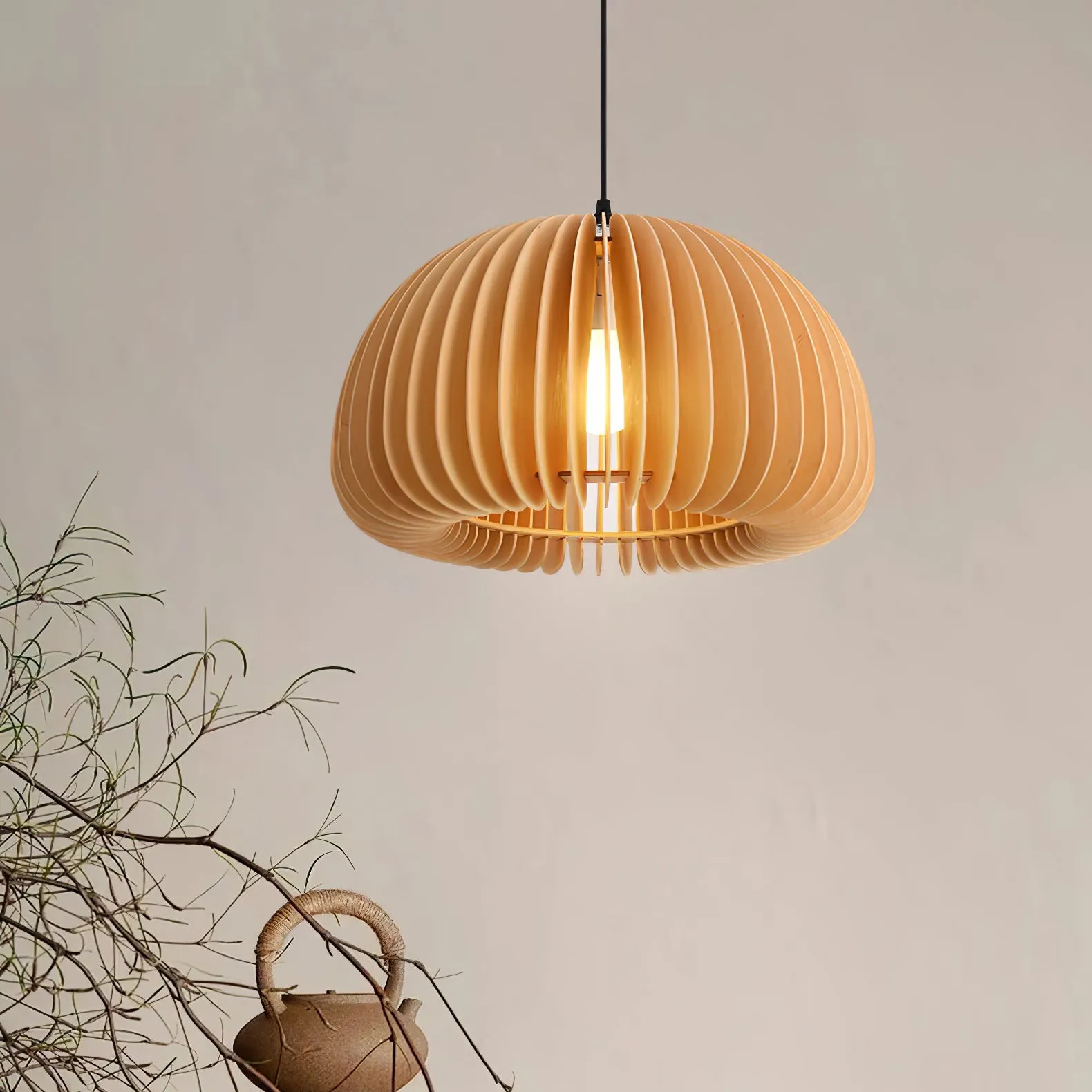 Wooden Pumpkin Pendant Lamp